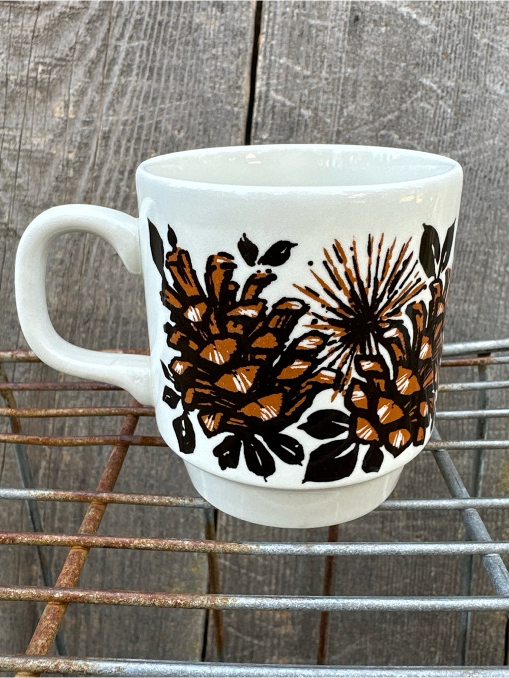 VTG 70s Bilton's Made in England Pinecone Transferware Cottagecore Farmhouse Mug